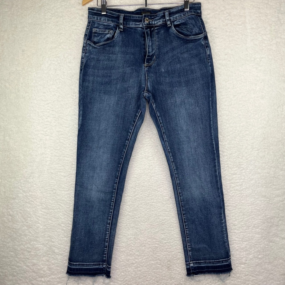 Coco + Carmen Womens Blue Medium Wash Raw Hem Straight Leg Jeans Size 10
